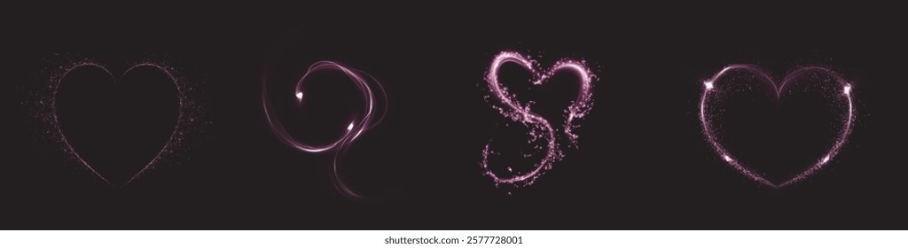 Heart pink with flashes isolated on transparent background. Light heart for holiday cards, banners, invitations. Heart-shaped neon wire glow.	