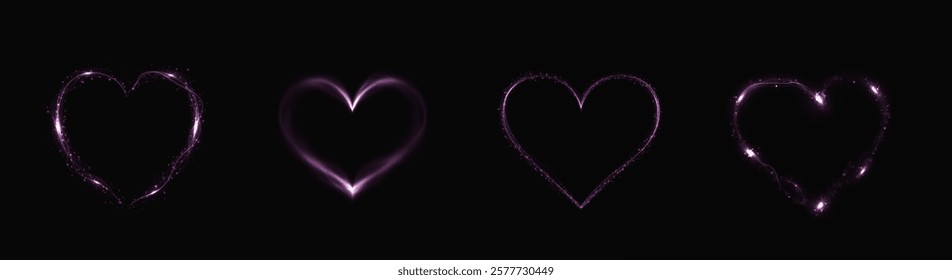 Heart pink with flashes isolated on transparent background. Light heart for holiday cards, banners, invitations. Heart-shaped neon wire glow.	