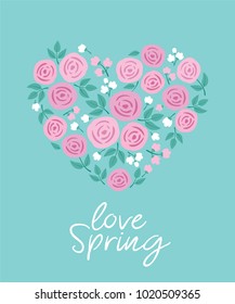 Heart of the pink flowers. Spring background. Floral elements for your design. Vector illustration. 