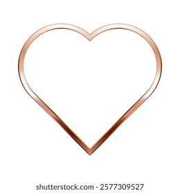 Heart pink gold frame. Isolated luxury heart rose gold border. Copper heart shape flat frame mockup design element. 3d Vector illustration.