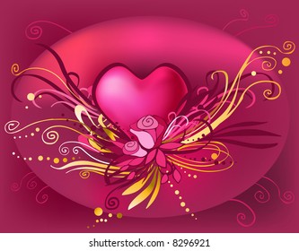 heart with pink and golden decorating elements