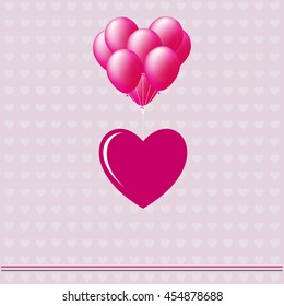 Heart pink hanging on pink balloons on a background of hearts, banner or postcard for your writing, stylish vector illustration