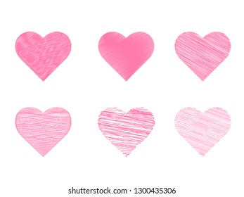 Heart pink icon vector in pencil stripes line set. Love symbol for Valentine's Day sign isolated on white background in Flat style for graphic and web design or logo. EPS 10