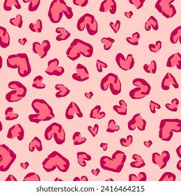 Heart Pink Leopard Print, Valentines Day Seamless Pattern