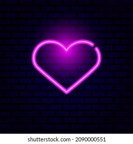 Heart pink on a brick wall, neon effect. Vector illustration, flat minimal color design, glow, shine, eps 10.