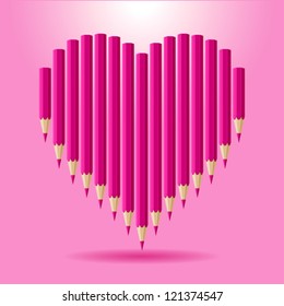 Heart of pink pencils. Vector background Valentine's Day.