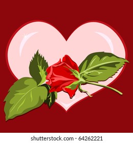 Heart in pink with a red rose