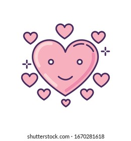 Heart pink RGB color icon. Happy emoji. Romantic emoticon. Flirting mood. Sign of affection. Valentine sign. Cute face. Dating symbol for social media highlights. Isolated vector illustration