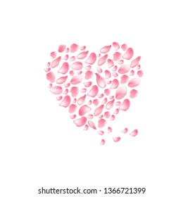 Heart of pink roses on the white background