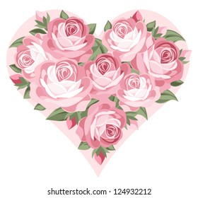 Heart of pink roses. Vector illustration.