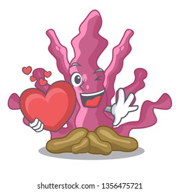 With heart pink seaweed isolated in the cartoon