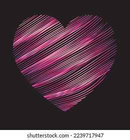 Heart of pink strokes on a black background