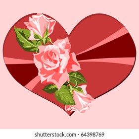 Heart in pinks with ribbon and rose cluster