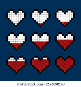 Heart pixel 8-bit on blue background
