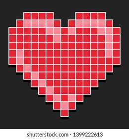 Heart Pixel Art Illustration. Game Design Flat Retro. Black Background.