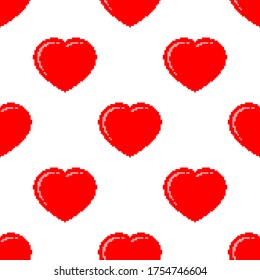 Heart Pixel Art Seamless Pattern, Heart Shape, Emotion, Affection, Love, Valentine Icon Vector Art Illustration