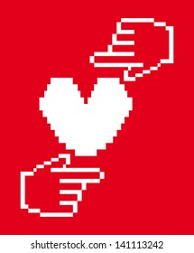 heart pixel design over red background vector illustration