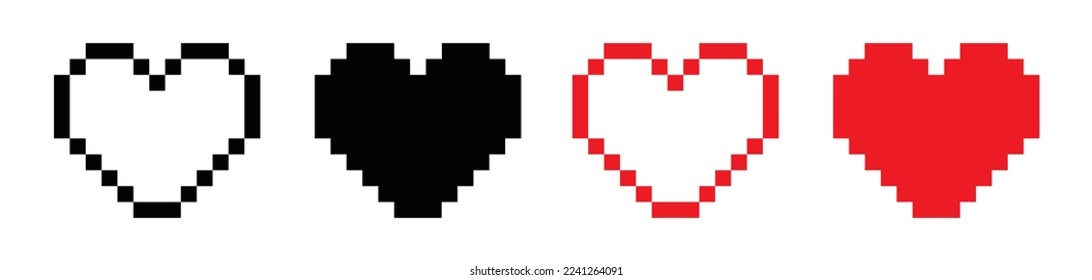 Heart pixel icon. Love pixel icon, vector illustration