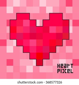 Heart pixel icon on mosaic background, Modern vector illustration.