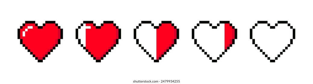 Heart pixel. life heart video game.