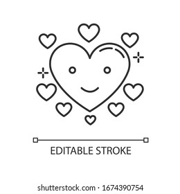 Heart pixel perfect linear icon. Happy emoji. Romantic emoticon. Flirting mood. Sign of affection. Thin line customizable illustration. Contour symbol. Vector isolated outline drawing. Editable stroke