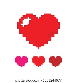 Heart pixel red icon isolated, romantic love vector illustration on white background.
