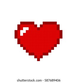 Herz-Pixel-Symbol einzeln auf weißem Hintergrund. Romantische Liebesgrafik