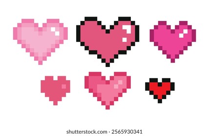 Heart pixel set, valentines day element design, vector
