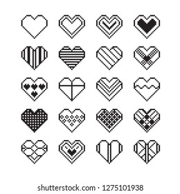 Heart pixel style vector, icon set for valentine's day