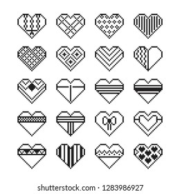 Heart pixel style vector, icon set for valentine's day