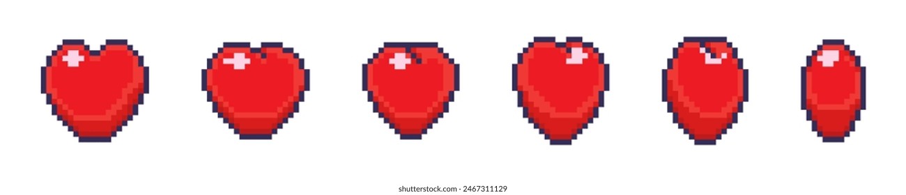 Heart pixel style vector set. Pixelated hearts collection.