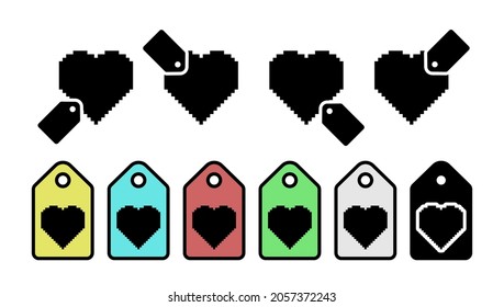 Heart pixel vector icon in tag set illustration for ui and ux, website or mobile application