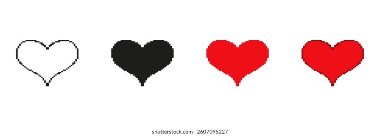 Heart Pixelated Icon Set. Pixel Art Symbol Collection Of Heart Designs In Different Styles. Isolated Vector Illustration.