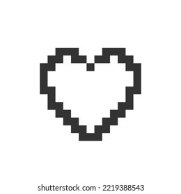 Heart pixelated ui icon. Like button. Expressing love. Sharing reaction. Appreciation. Editable 8bit graphic element. Outline isolated vector user interface image for web, mobile app. Retro style