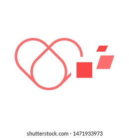 Heart with pixels logo template vector health tech icon design