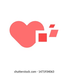 Heart with pixels logo template vector health tech icon design
