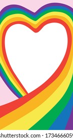 Heart or place for photo or text and a rainbow flag around for social media. The second stockokva illustration with a romantic or love background for a photo of a gay or lesbian