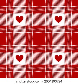 Heart plaid pattern texture in red and white for Valentines Day holiday prints. Seamless ombre buffalo check tartan for flannel shirt, dress, skirt, other spring summer autumn winter fabric design.