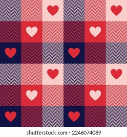 Patrón de cardíaco para el Día de San Valentín en azul marino, rojo, polvo rosa. Manta de protección de búfalo tartán sin foco para camisa de franela, pañuelo, manta, otro moderno diseño de vacaciones de invierno de verano de primavera.