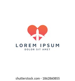 heart and plane negative space logo design