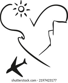 heart, plane, sun vector illustration art.