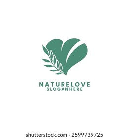Heart with plant leaf logo design vector template. nature love logo design vector
