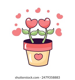 heart in a plant pot cartoon illustration