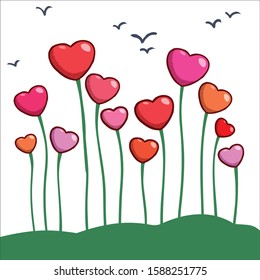 HEART PLANTS AND BIRDS VECTOR