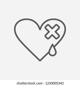 Heart with plaster icon line symbol. Isolated vector illustration of  icon sign concept for your web site mobile app logo UI design.