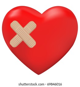 Heart With Plaster, Isolated On White Background, Vector Illustration