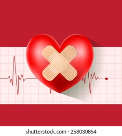 heart with plaster on cardiogram