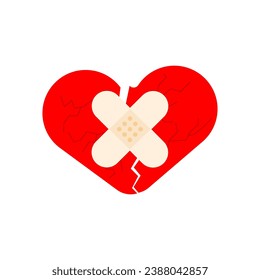 Heart with plaster. Seal up broken heart.
