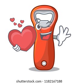 With heart plastic bottle opener isolated on cartoon