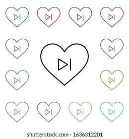 Heart play next button multi color style icon. Simple thin line, outline vector of heartbeat icons for ui and ux, website or mobile application